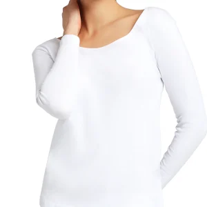 Maglietta girocollo bordo raso manica lunga donna, caldo cotone