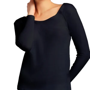 Maglietta girocollo  bordo raso manica lunga donna, caldo cotone