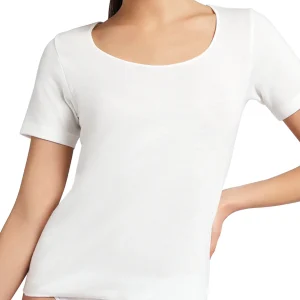 Maglietta bordo raso manica corta donna, esterno lana (10%) - interno cotone 100%