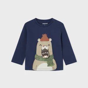 Maglietta caldo cotone interattiva neonato Mayoral "Orso GRRR" blu