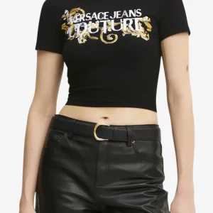 T-Shirt Corta Con Cristalli Outline Barocco