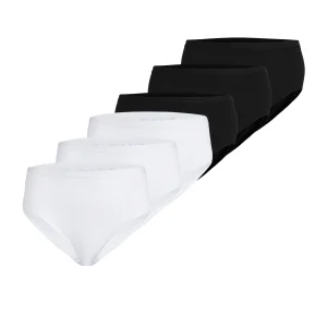 Slip midi donna - colore assortito (3 bianco + 3 nero), multipack da 6, cotone elasticizzato
