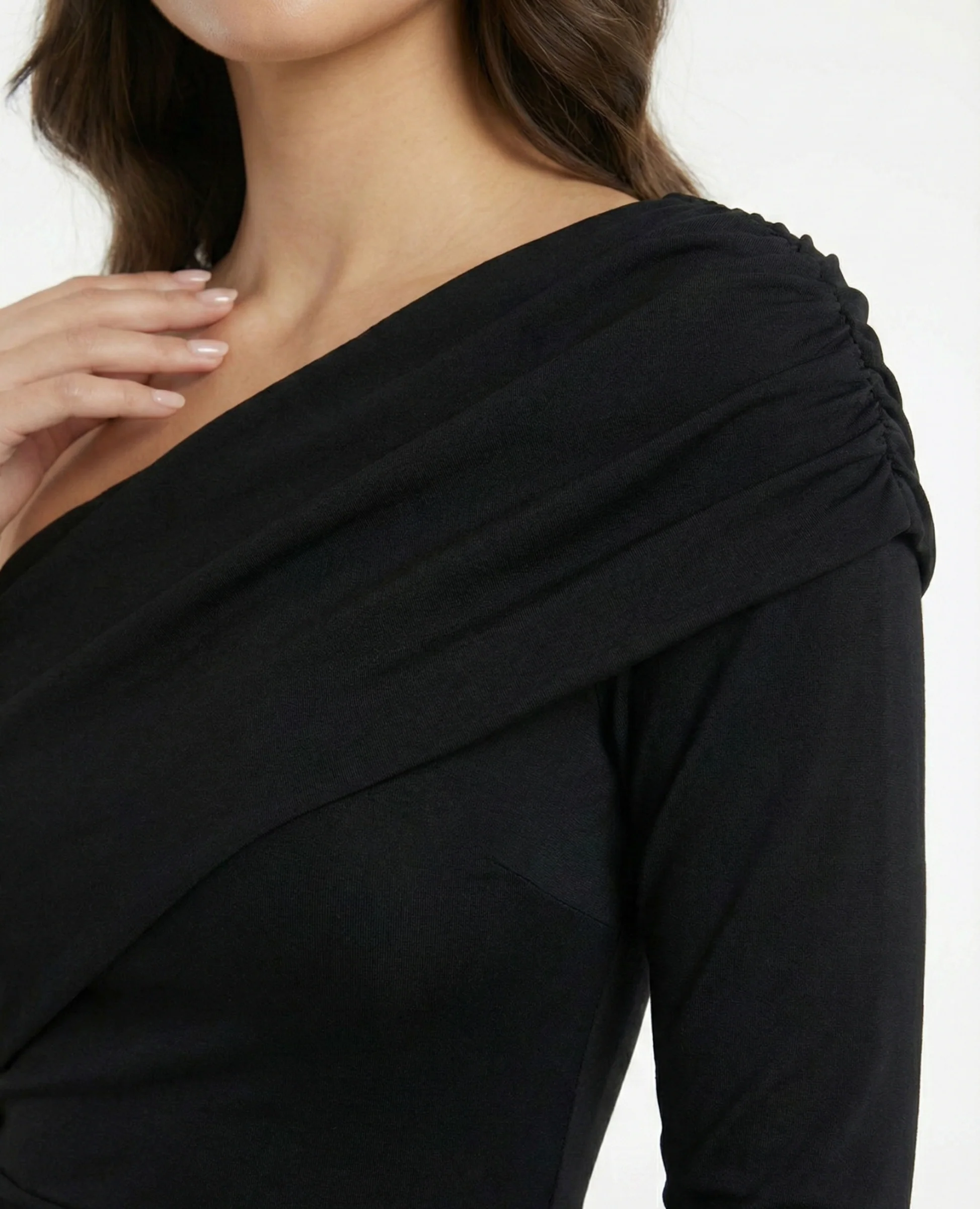 Abito lungo monospalla elegante da cerimonia – Vestito aderente drappeggiato - immagine 4