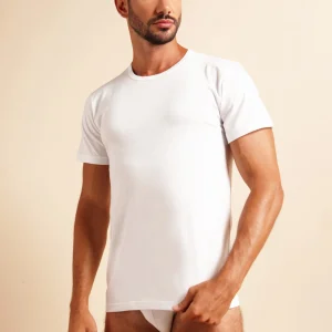 Maglia da uomo mezza manica scollo tondo basso in cotone