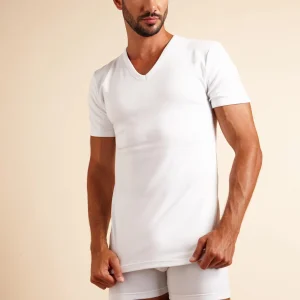 Maglia da uomo mezza manica con scollo a V in caldo cotone