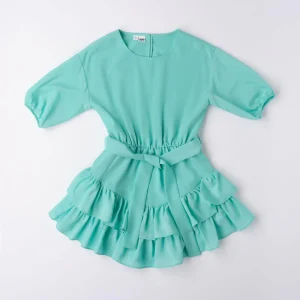 Abito a balze con cintura ragazza iDO tinta unita acqua
