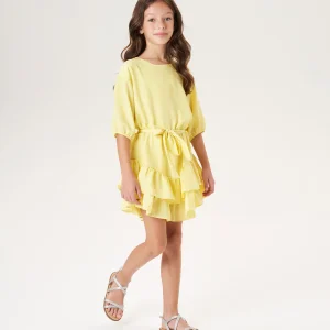 Abito a balze con cintura ragazza iDO tinta unita giallo
