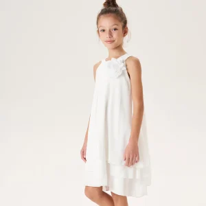 Abito cerimonia chiffon ragazza iDO dettaglio fiore tulle panna