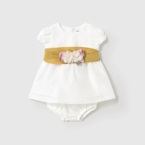 Abito cerimonia con copri pannolino neonata Mayoral Newborn panna