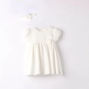 Abito cerimonia neonata iDO in crèpe panna con fascetta