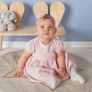 Abito cerimonia neonata iDO in crèpe rosa con fascetta