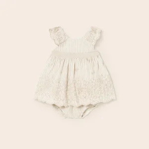 Abito con copri pannolino neonata Mayoral Newborn righe ricami champagne
