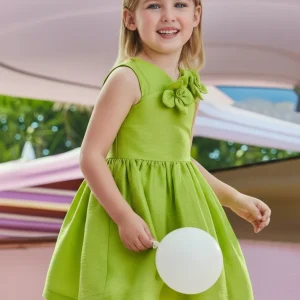Abito fiori in rilievo lino bambina Mayoral verde kiwi