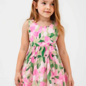 Abito in lino Bambina Mayoral "Floreale" malva e verde