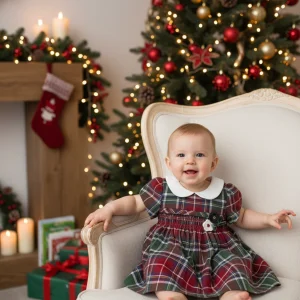 Abito maniche corte neonata Mayoral Newborn quadri rosso e verde