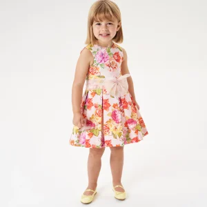 Abito rosa floreale bambina iDO con fiocco in tulle