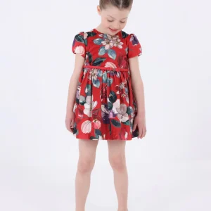 Abito velluto stampato bambina Mayoral rosso floreale