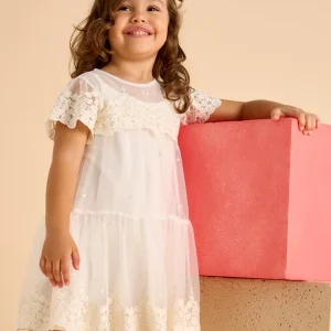 Abito tulle panna bambina Mayoral ricamo floreale