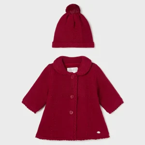 Capotto maglia con cappello neonata Mayoral Newborn rosso