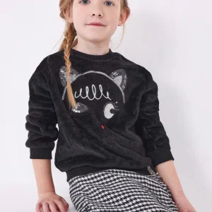 Felpa pellicciotto nera applicazioni bambina Mayoral