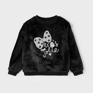 Felpa pellicciotto nera bambina Mayoral fiocco ricamato