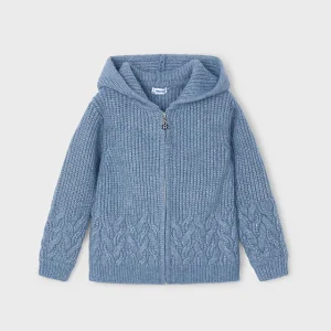 Felpa zip in maglia bambina Mayoral celeste