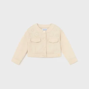 Giacca in tela neonata Mayoral ricamo floreale mandorla