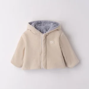 Giacca neonato unisex in ciniglia iDO reversibile beige-grigio