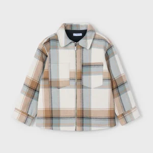 Giacca overshirt foderata bambino Mayoral quadri azzurro-beige
