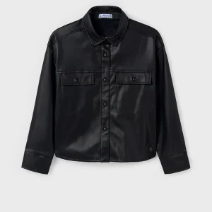 Giacca overshirt similpelle nero ragazza Mayoral