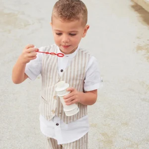 Gilet elegante in lino bambino iDO fantasia righe beige