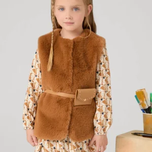 Gilet pelliccia con cintura bambina Mayoral caramello