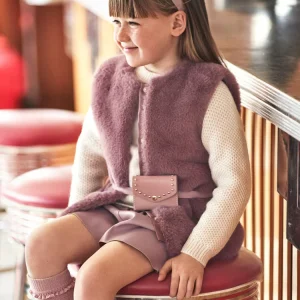 Gilet pelliccia con cintura bambina Mayoral amarena