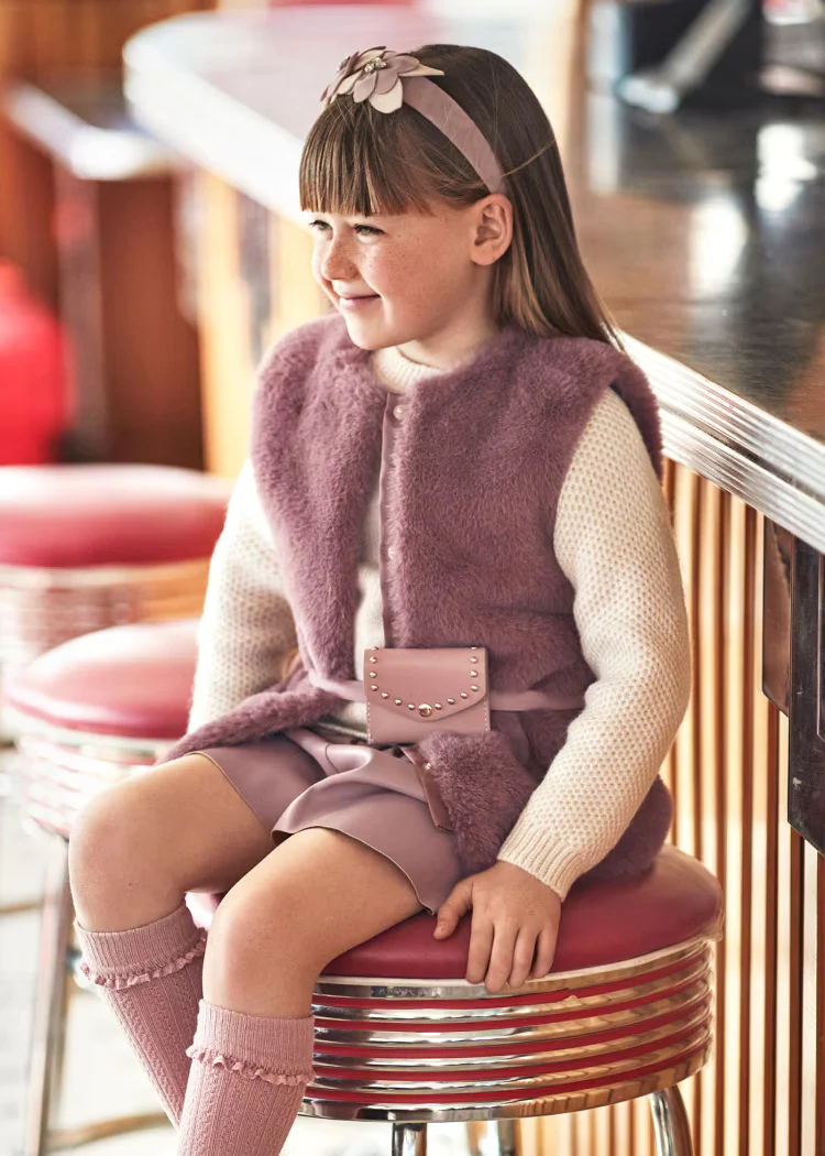 Gilet pelliccia con cintura bambina Mayoral amarena - immagine 2