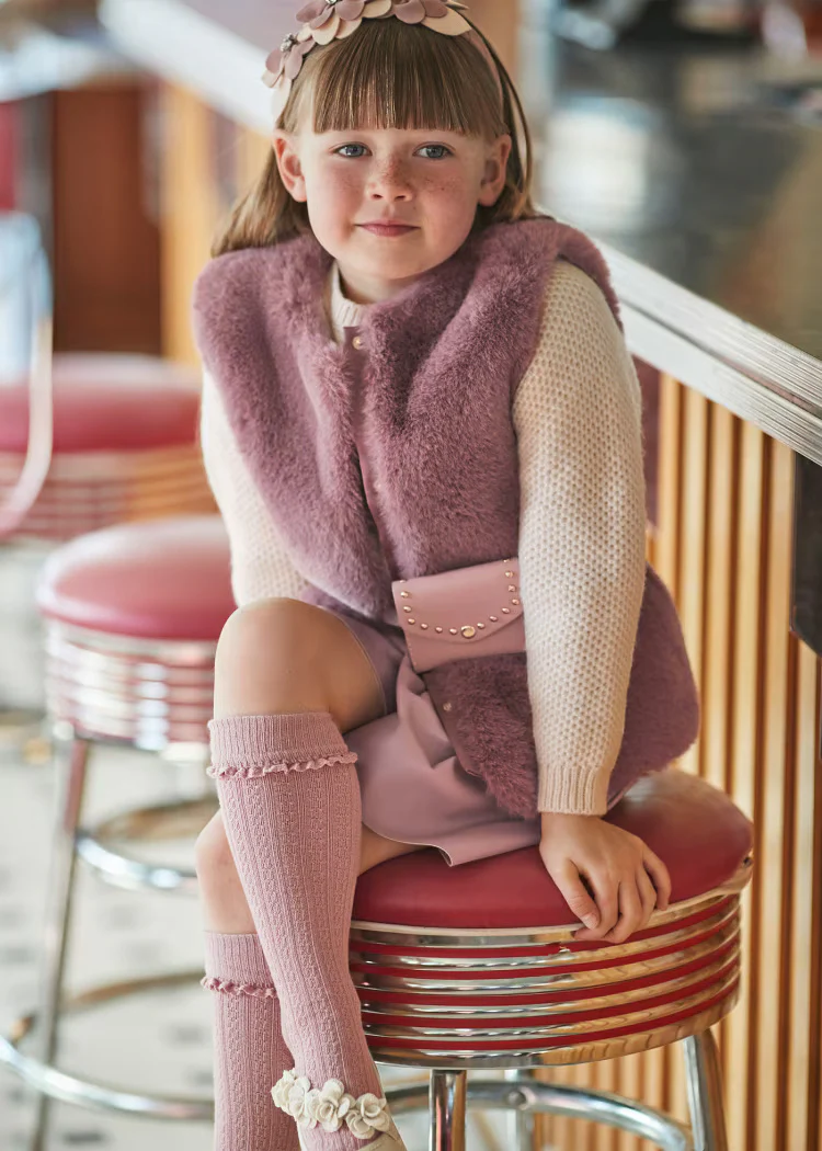 Gilet pelliccia con cintura bambina Mayoral amarena - immagine 3