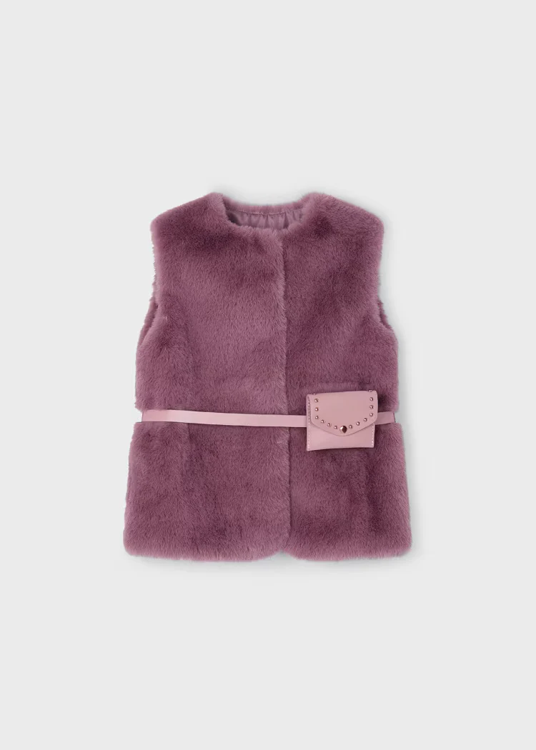 Gilet pelliccia con cintura bambina Mayoral amarena - immagine 5