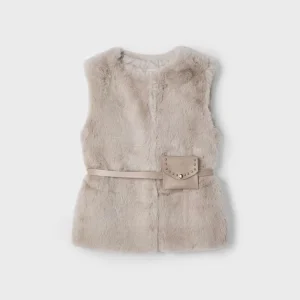 Gilet pelliccia con cintura bambina Mayoral Beige