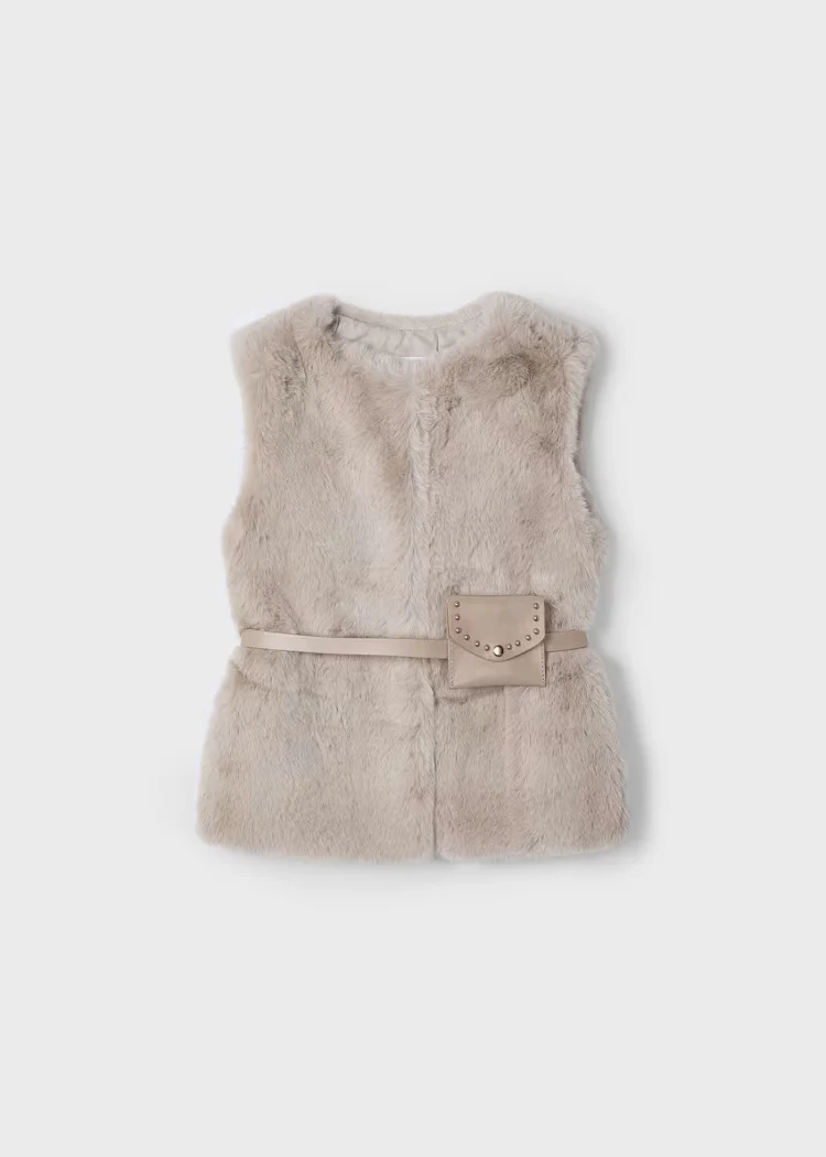 Gilet pelliccia con cintura bambina Mayoral Beige