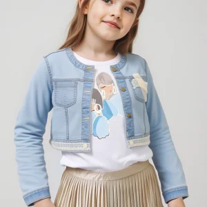 Giubbotto jeans chiaro dettagli pizzo bambina Mayoral
