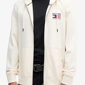 Felpa Full Zip Con Cappuccio Bandiera Ricamata