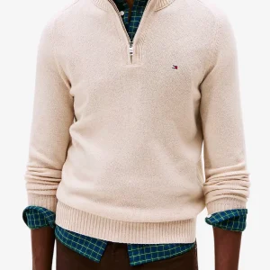 Maglione 1/2 Zip In Lana Con Logo Bandierina Ricamato