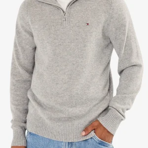 Maglione 1/2 Zip In Lana Con Logo Bandierina Ricamato