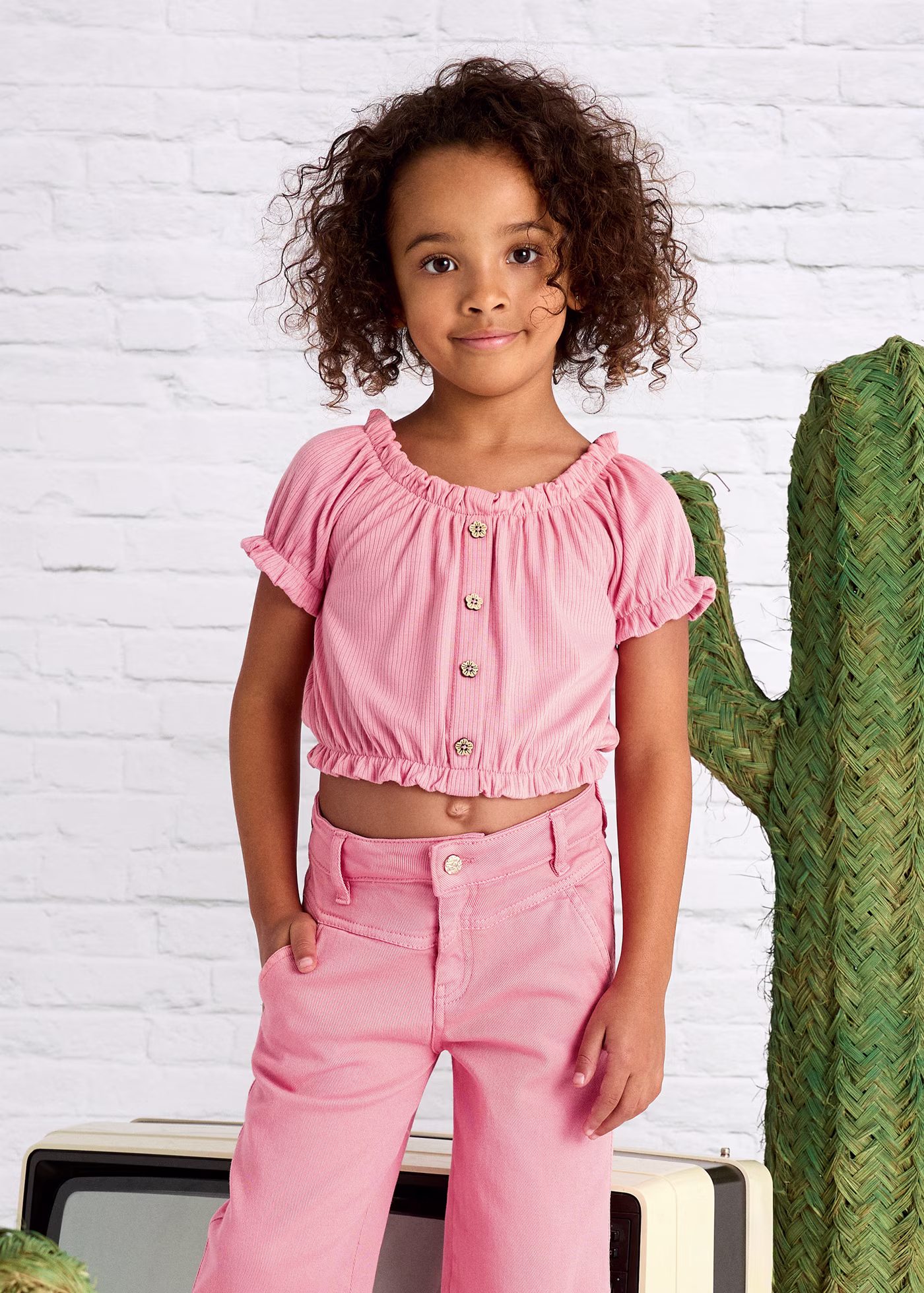 Maglietta corta a costine bambina Mayoral rosa salmone