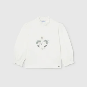 Maglietta dolcevita neonata Mayroal panna ricamo fiori giada