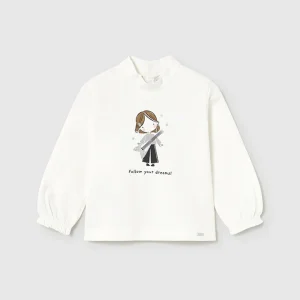 Maglietta lupetto bambola neonata Mayoral "bambola chitarra" panna