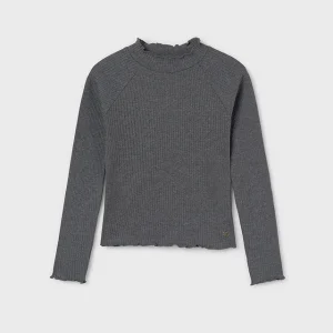 Maglietta lupetto costine ragazza Mayoral grigio titanio