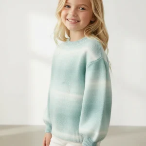 Maglione bambina Mayoral righe degradè giada e bianco