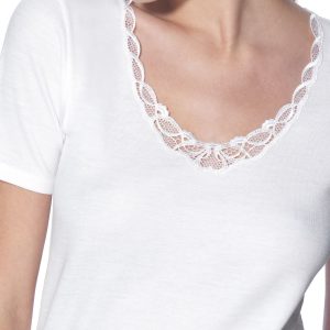 MAGLIETTA DONNA MANICA CORTA CON PIZZO IN LANA COTONE ART. 071857 Marchio RAGNO