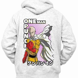 Felpa con Cappuccio Bianca Retro One Punch Man Saitama Anime