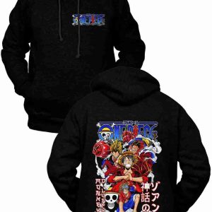 Felpa con Cappuccio Fronte Retro Monkey D Luffy Rubber One Piece Anime